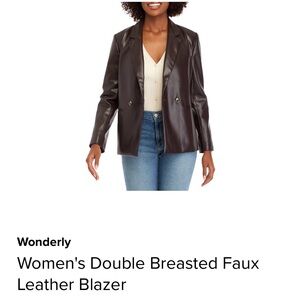 Wonderly Women's Double Breasted Faux Leather Blazer - Dark Brown